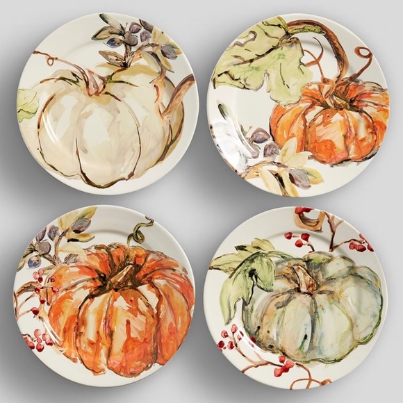 Pottery Barn | Dining | Pottery Barn Harvest Pumpkin Watercolor Plates ...